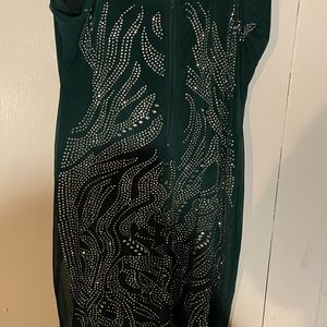 Olive green midi dazzling dress w bodysuit suit